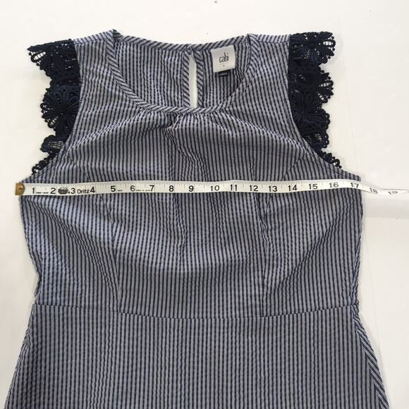 Cabi #5727 Top Blouse Women's Size S Small Navy White Seersucker Lace Cap Sleeve - Picture 10 of 15